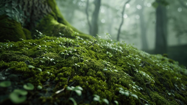 Ein mit Moos bedeckter Baumstamm in einer ruhigen Waldumgebung Ideal für Natur- und Umweltthemen