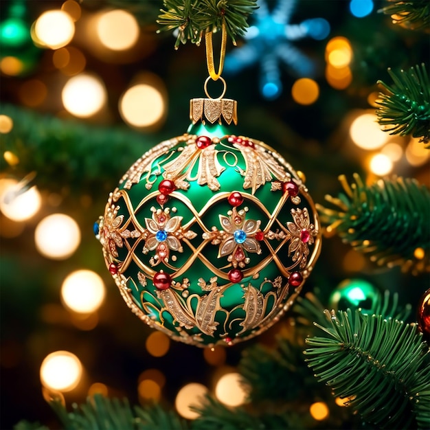 Ein mit Vintage-Ornamenten und Girlanden geschmückter Weihnachtsbaum HD HUD Ultra 4k Fine Focus
