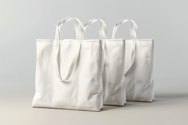 Ein Mockup einer Tasche aus Stoff und Öklinnen mit einem Griff und einem weißen wiederverwendbaren Einkaufstaschen aus Baumwolle, isoliert auf einem weißen Hintergrund Realistische moderne Illustration