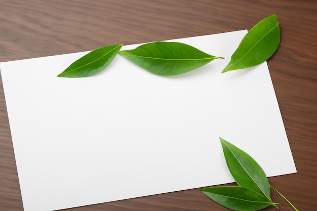 Foto ein mockup-weißbuch, harmonisch geschmückt mit einem frischen blatt, das eine delikate fusion enthüllt