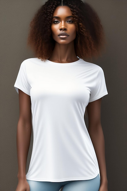 Ein Modell, das ein weißes T-Shirt mit einem schwarzen Hut und einem weißen Hemd trägt