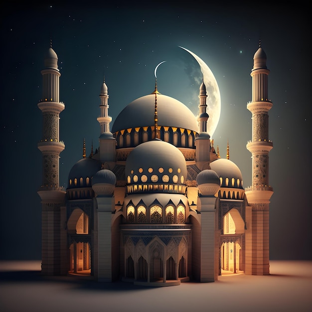Ein Modell einer Moschee mit einem Mond im Hintergrund.