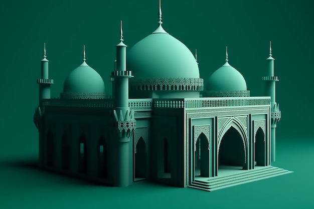 Ein Modell einer Moschee mit grünem Hintergrund.