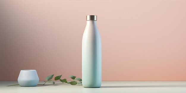 Ein Modell einer weißen Wasserflasche ein neues leeres weißes Thermosmodell mit beige Hintergrund