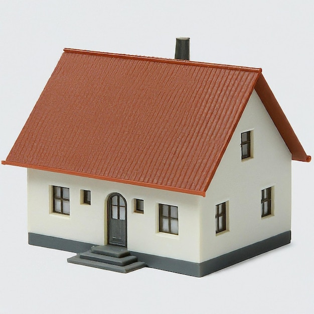 ein Modell eines Hauses mit einem roten Dach und einem Haus oben