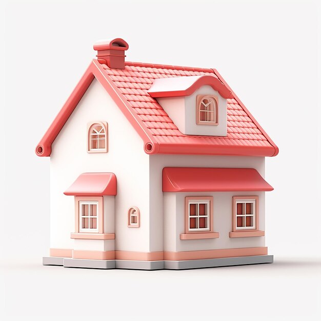ein Modell eines Hauses mit einem roten Dach und einer roten Tür