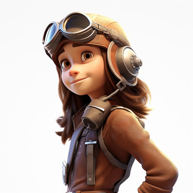 ein Modell eines Mädchens, das einen Pilothelm und eine Schutzbrille trägt