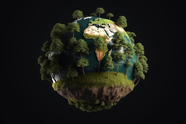 Ein Modell eines Planeten mit einem Wald darauf