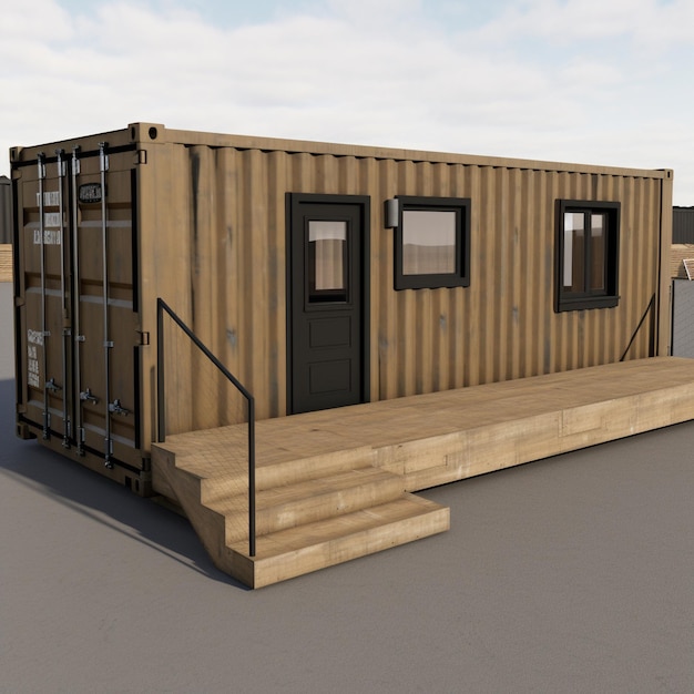 Foto ein modell eines schiffscontainers mit holzdeck.