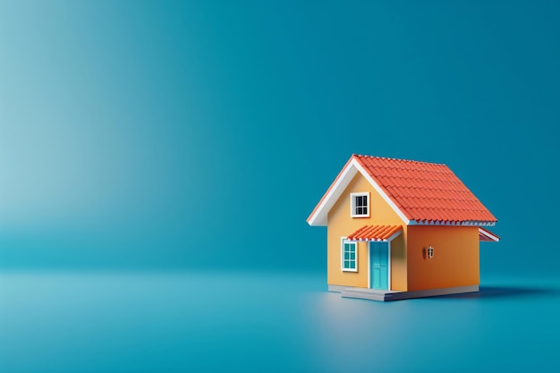 ein Modellhaus mit rotem Dach und blauem Himmel dahinter 3D-Cartoon-Modellhaus 3D-Rendering von Immobilien