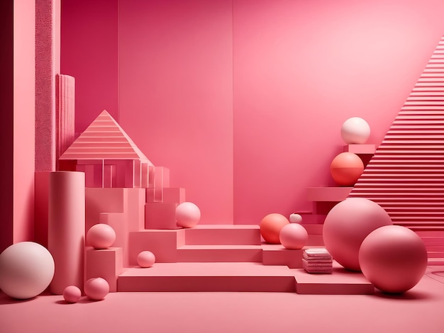 Ein moderner rosa Hintergrund weist geometrische Formen auf, die für Designzwecke verwendet werden können