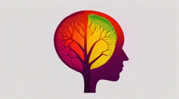 Ein modernes Farbverlaufslogo mit der Silhouette eines Gehirns in der Mitte
