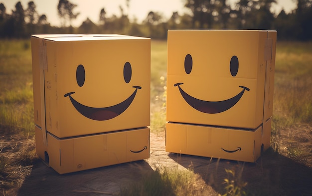 Ein modernes lächelndes Paar packt Kisten in einem neuen Zuhause aus