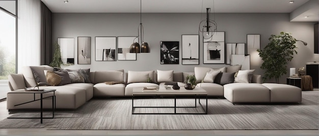 Ein modernes und luxuriöses Wohnzimmer mit Sofa und Fernseher