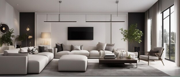 Ein modernes und luxuriöses Wohnzimmer mit Sofa und Fernseher