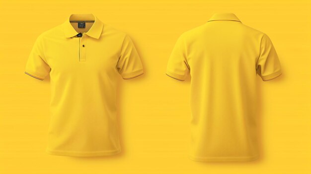 Foto ein modisches und vielseitiges gelbes polo-shirt-mockup, das sowohl die vorderseite als auch die rückseite zeigt diese leere vorlage ermöglicht es ihnen, ihre kreativität zu entfesseln und mit verschiedenen pr