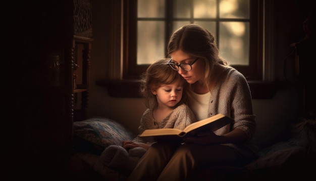 Ein Moment, in dem eine Mutter und ihr Kind zusammengekuschelt ein Buch zum Muttertag lesen