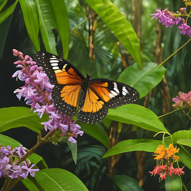 ein Monarch-Schmetterling ist auf einer Blume im Garten