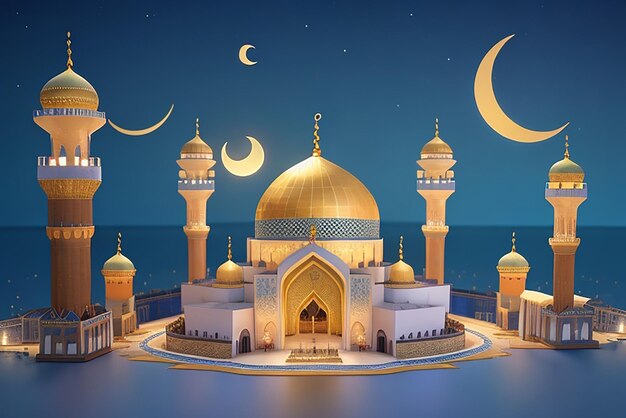 Ein Mond ist über einer islamischen Ramadan-Kareem-Karte sichtbar.