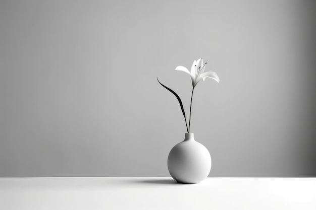 Foto ein monochromatisches foto einer einzelnen blume in einer minimalistischen vase vor einem schlichten hintergrund. generative ki