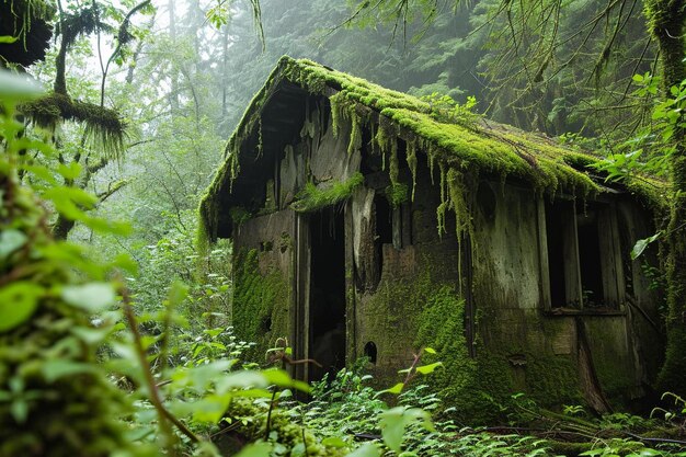 Foto ein moosbedecktes gebäude mitten im wald