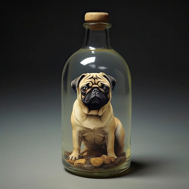 ein Mops in der Glasflasche