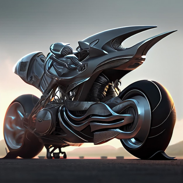 Ein motorrad mit einem großen kotflügel, auf dem „das wort“ steht