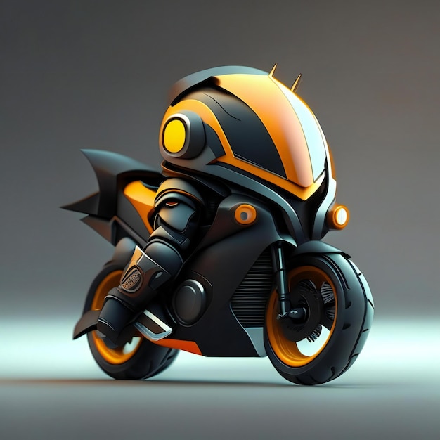 Foto ein motorrad mit einem schwarzen helm darauf, auf dem „roboter“ steht.