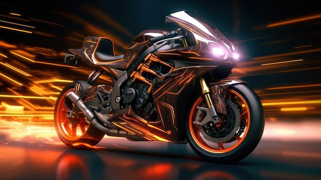 Ein Motorrad mit orangefarbenen Flammen auf der Vorderseite