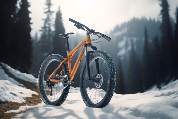 Ein Mountainbike im Schnee