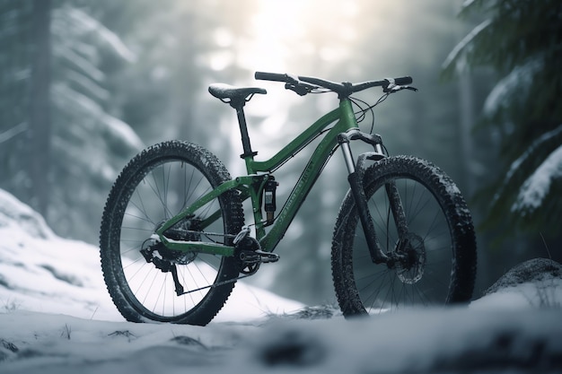 Ein Mountainbike im Schnee