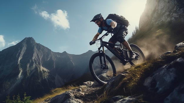 Ein Mountainbiker navigiert durch einen anspruchsvollen Trail