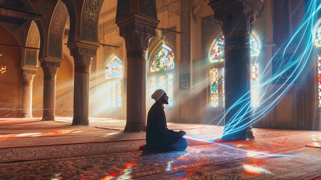 Ein muslimischer Mann betet in der Masjid