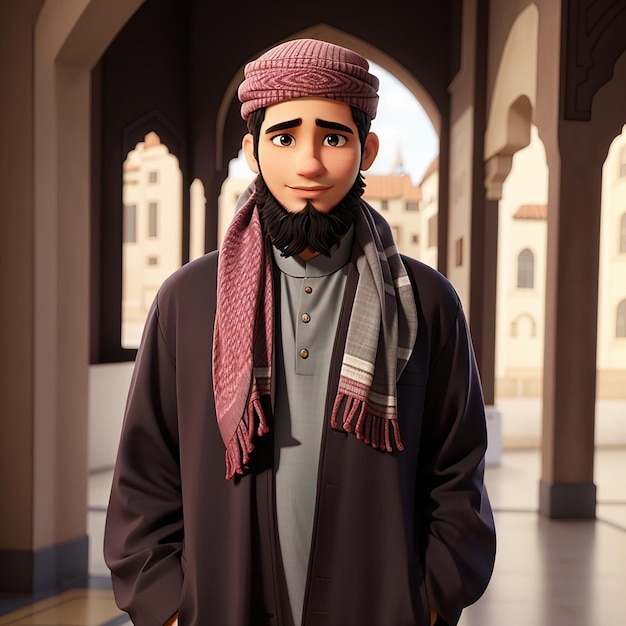 Ein muslimischer Mann steht mit einem Schal