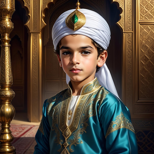 Ein muslimischer Prinz in luxuriösen, geschmückten Kleidern