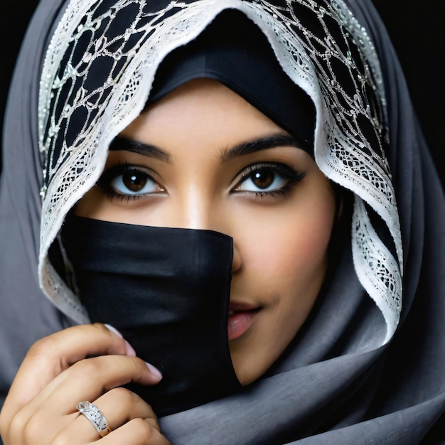 Foto ein muslimisches mädchen mit schwarzem hijab und niqab