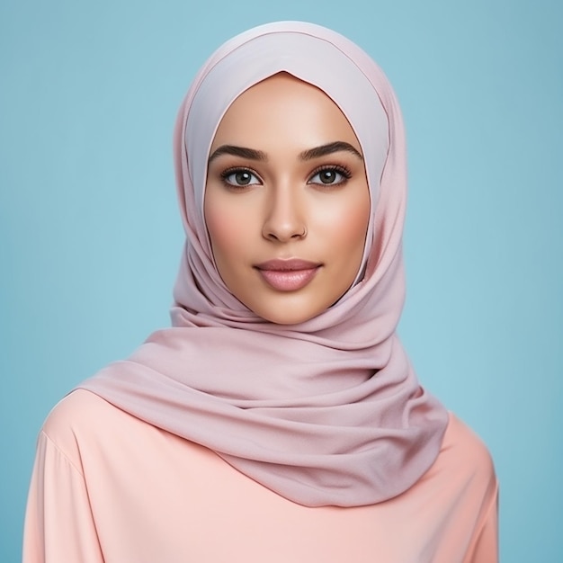 Ein muslimisches Make-up-Modell, eine Werbung für Hautpflege, glühende Gesichtshaut mit Hijab