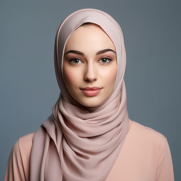 Ein muslimisches Make-up-Modell, eine Werbung für Hautpflege, glühende Gesichtshaut mit Hijab