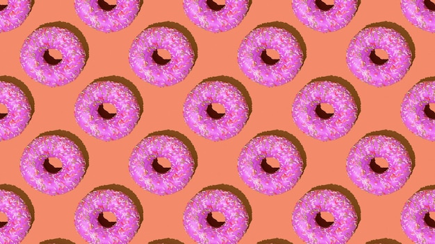 Ein Muster aus violetten Donuts auf braunem Hintergrund