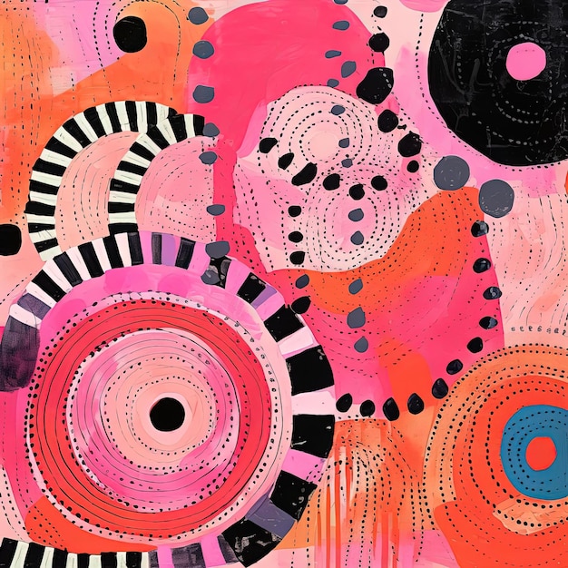 ein Muster, das eine rosa Spirale mit schwarzen Punkten im Stil einer politischen Illustration zeigt