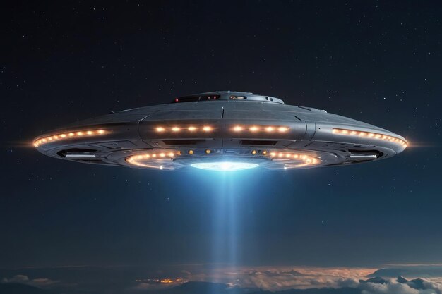 Ein mysteriöses UFO schwebt am sternenfüllten Himmel