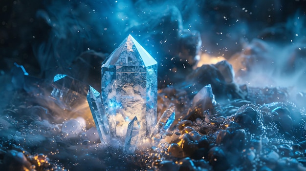 Foto ein mystischer kristall, der ein weiches blaues licht ausstrahlt und in seiner abstrakten attraktivität fasziniert