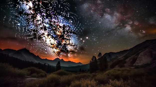 Ein Nachthimmel mit Feuerwerk im Vordergrund