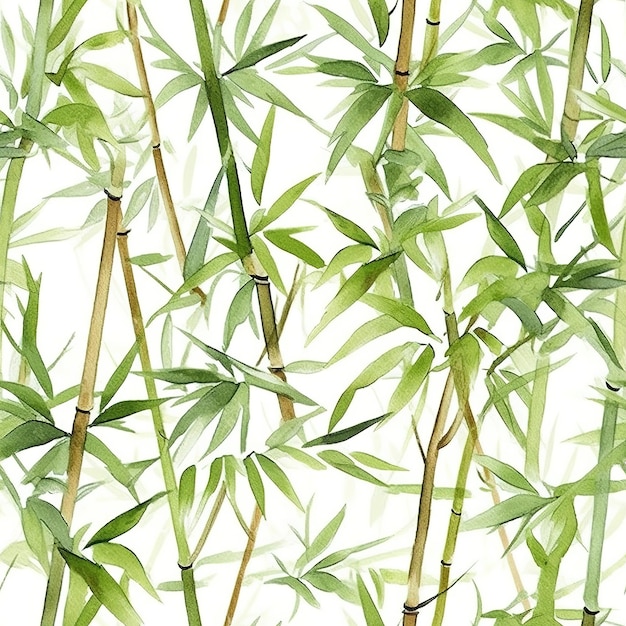 Ein nahtloses Muster aus Bambusbäumen mit grünen Blättern.