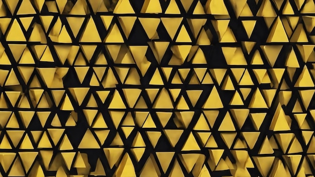 Ein nahtloses Muster aus gelben und schwarzen Dreiecken mit schwarzem Hintergrund
