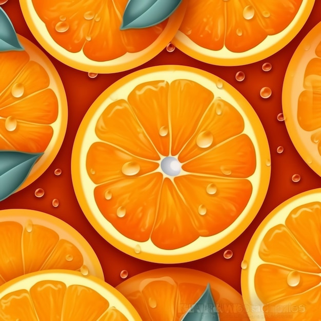 Ein nahtloses Muster aus Orangen mit Wassertropfen darauf.