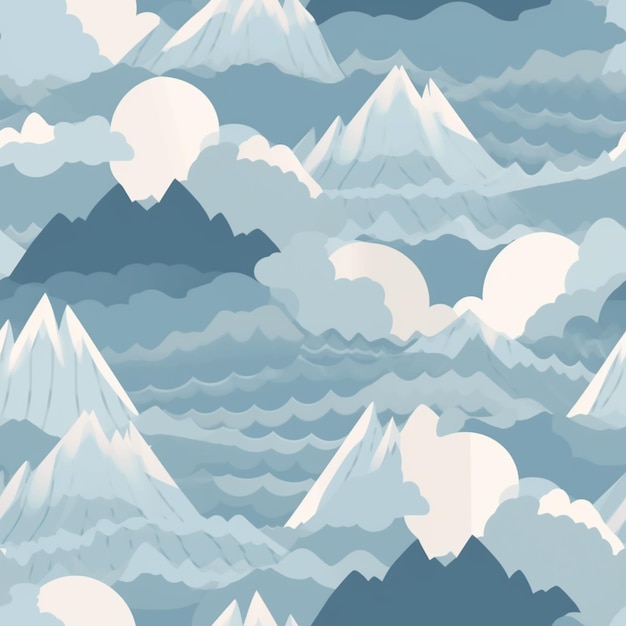 Ein nahtloses Muster mit Bergen und Wolken.