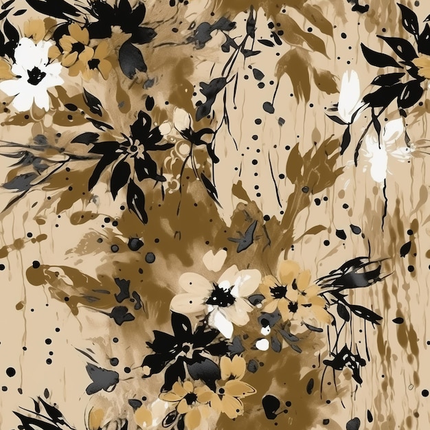 Ein nahtloses Muster mit Blumen auf einem beigen Hintergrund.