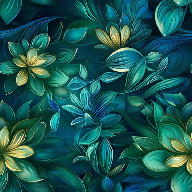 Ein nahtloses Muster mit Blumen und Blättern.