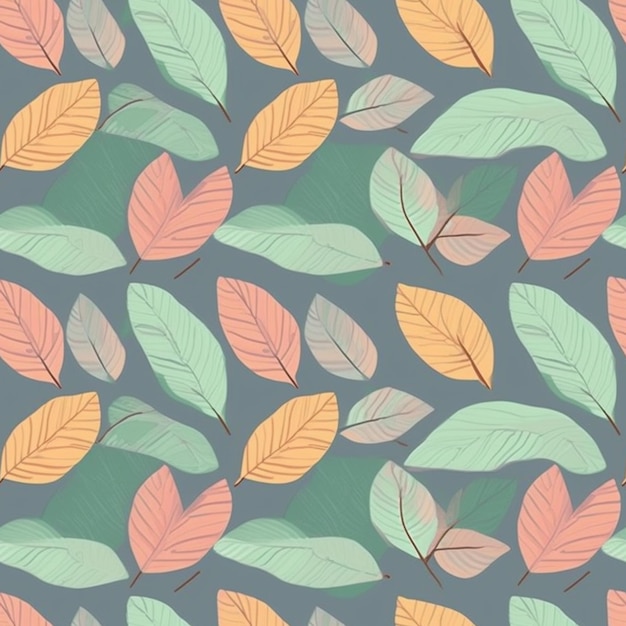 Ein nahtloses Muster mit bunten Blättern auf einem dunkelblauen Hintergrund.